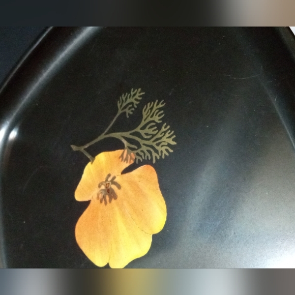 Vintage Couroc Hand Inlayed Gold California Poppy Floral MCM Dish Monterey CA - Picture 5 of 9